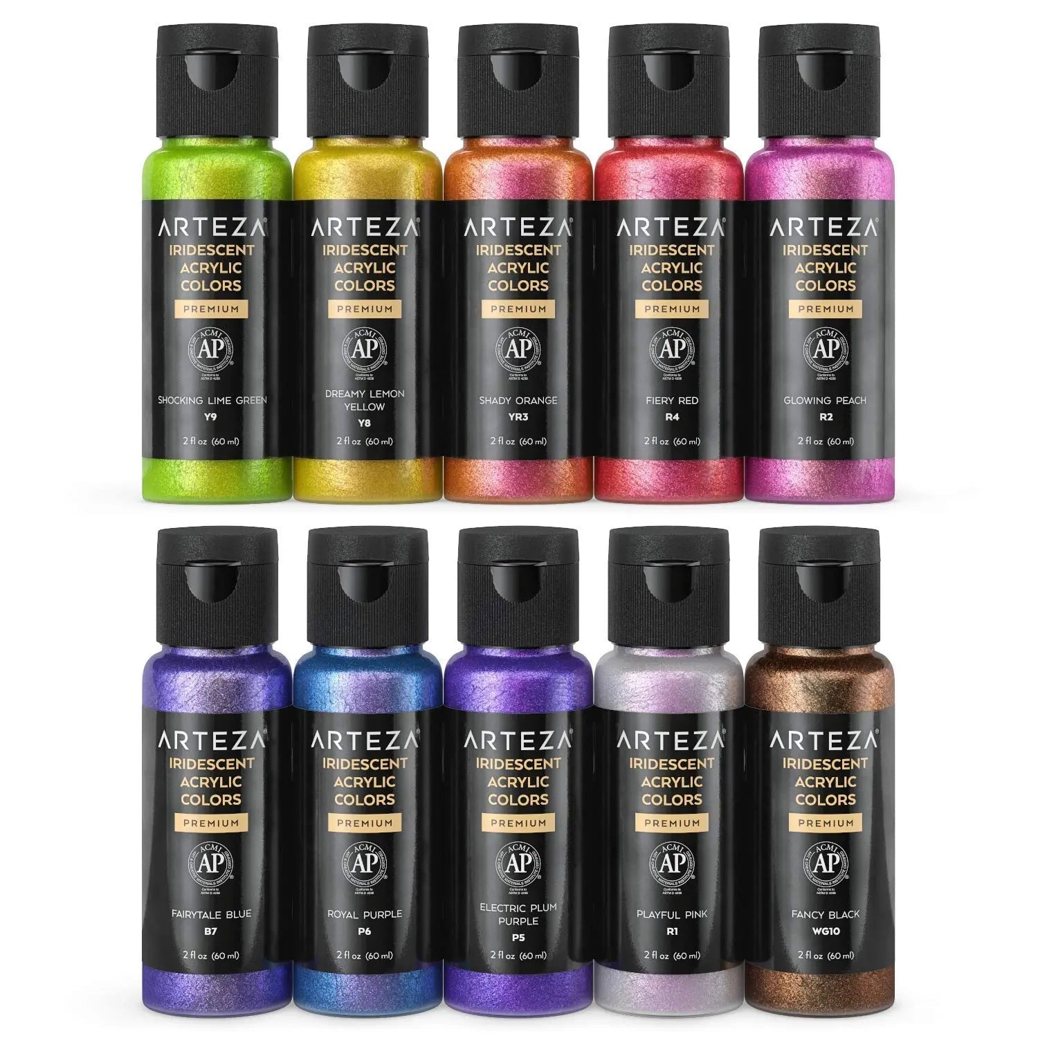 ARTEZA Premium Iridescent Acrylic Paint Set of 10 x 60ml